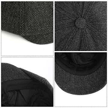 Lusofie Newsboy Men's Hat Flat Cap Cotton Newsboy Cap Adjustable Cabbie for Men Flat Cap Irish Cabbie Gatsby Cap Fishing Cap Golf Cap Black Peaky Blinders Hat