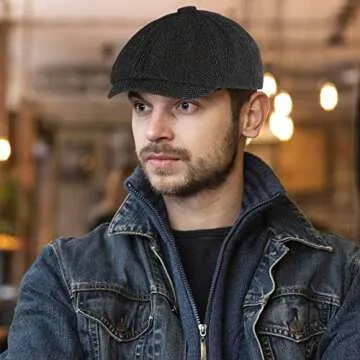 Lusofie Newsboy Men's Hat Flat Cap Cotton Newsboy Cap Adjustable Cabbie for Men Flat Cap Irish Cabbie Gatsby Cap Fishing Cap Golf Cap Black Peaky Blinders Hat