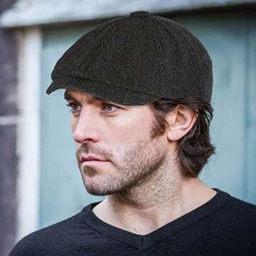 Lusofie Newsboy Men's Hat Flat Cap Cotton Newsboy Cap Adjustable Cabbie for Men Flat Cap Irish Cabbie Gatsby Cap Fishing Cap Golf Cap Black Peaky Blinders Hat