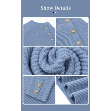 PRETTYGARDEN Womens Sweaters Fall 2024 Ribbed Knit Raglan Long Sleeve Mock Neck Pullover Sweater Chunky Outfits (Grey Blue, Medium)