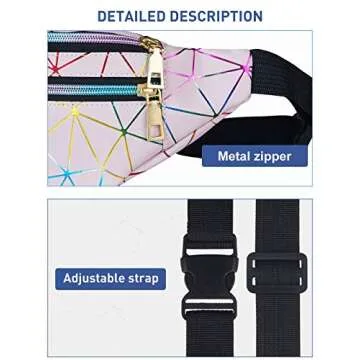 LIVACASA Holographic Fanny Packs for Women Waterproof Waist Packs Shiny with Adjustable Belt Diamond Lattice Pattern for Party Festival Trip Cute Pink