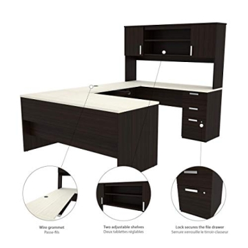 Bestar Ridgeley White Chocolate U-Shaped Executive Desk