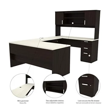 Bestar Ridgeley White Chocolate U-Shaped Executive Desk