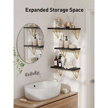 AMADA HOMEFURNISHING Floating Shelves, Black Wall Shelves with Triangle Brackets, 16" Shelves for Wall Decor, Black Shelves for Bathroom, Bedroom, Living Room, Kitchen, Set of 3 - AMFS12B