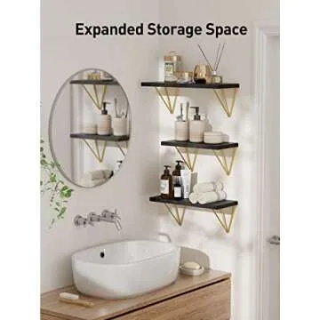 AMADA HOMEFURNISHING Floating Shelves, Black Wall Shelves with Triangle Brackets, 16" Shelves for Wall Decor, Black Shelves for Bathroom, Bedroom, Living Room, Kitchen, Set of 3 - AMFS12B