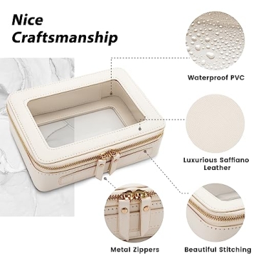 Aveniee Clear Makeup Bag Cosmetic Organizer Case, Waterproof Travel Toiletry Bag for Women, Skincare Pouch Car Organizer Bag with Gold Zippers(White)