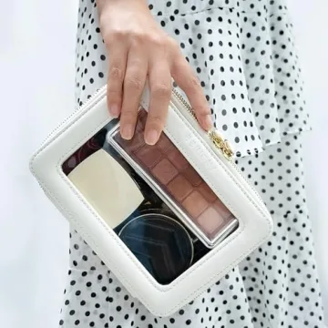 Aveniee Clear Makeup Bag Cosmetic Organizer Case, Waterproof Travel Toiletry Bag for Women, Skincare Pouch Car Organizer Bag with Gold Zippers(White)