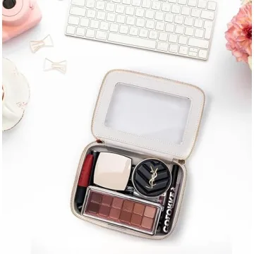 Aveniee Clear Makeup Bag Cosmetic Organizer Case, Waterproof Travel Toiletry Bag for Women, Skincare Pouch Car Organizer Bag with Gold Zippers(White)