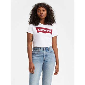 Levi's Women's Premium Logo Perfect T-Shirt, Large Batwing White