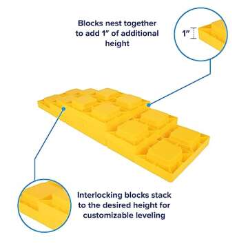 Camco RV Leveling Blocks - Features Interlocking Nested Design & Includes Zippered Bag for RV Storage - Each Camper Leveling Block Measures 8.5" x 8.5" x 1" - 10-Pack, Design May Vary (44510)
