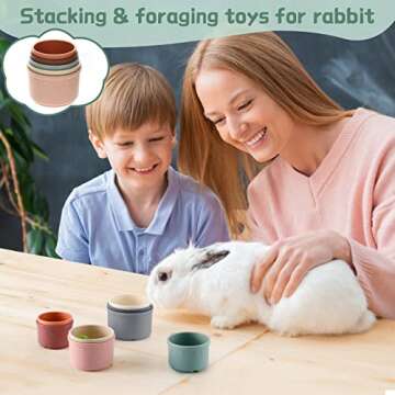 MEWTOGO 8 Pcs Stacking Cups for Rabbits - Multi-Colored Reusable Bunny Toys of Different Sizes, Safe Plastic Nesting Toys for Small Animals Rabbits Bunny Gifts Hiding Food and Playing