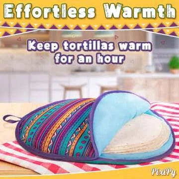 Tortilla Warmer Pouch (Multicolor, 12 Inch), Microwavable Fabric Tortilla Heater Pouch to Keep Tortillas Soft & Warm, Insulated Heat Keeper for Flour & Corn Shells, Ideal for Tacos & More by PixiPy
