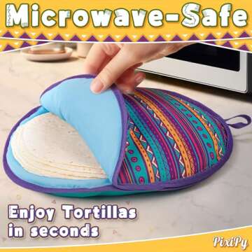 Tortilla Warmer Pouch (Multicolor, 12 Inch), Microwavable Fabric Tortilla Heater Pouch to Keep Tortillas Soft & Warm, Insulated Heat Keeper for Flour & Corn Shells, Ideal for Tacos & More by PixiPy