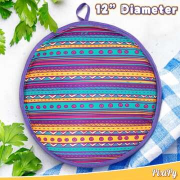 Tortilla Warmer Pouch (Multicolor, 12 Inch), Microwavable Fabric Tortilla Heater Pouch to Keep Tortillas Soft & Warm, Insulated Heat Keeper for Flour & Corn Shells, Ideal for Tacos & More by PixiPy