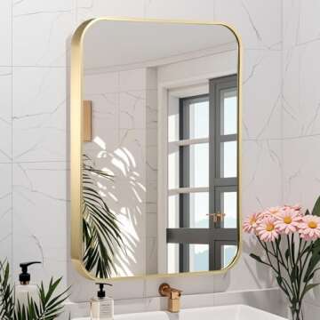 JENBELY 24x36 Inch Gold Bathroom Mirror - Elegant Brushed Brass Design