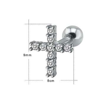 16g Sparkling Cubic Zirconia Stainless Steel Stud Earrings Tragus Helix Conch Cartilage Ear Piercing...