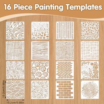 16Pcs Stencils for Painting, 6"x6" Small Stencils, Mixed Texture Painting Stencils for Crafts Burlap...