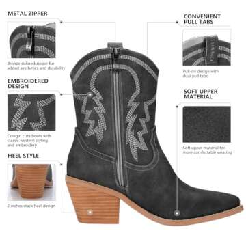 gioanroca Western Cowgirl Ankle Boot for Women with Embroidered Comfy Fashion Vintage Boot Wide Calf...