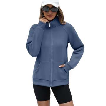 OFEEFAN Women Zip Up Sweatshirts Casual Fall Fleece Jackets Fashion Long Sleeve Tops Travel Outfits ...