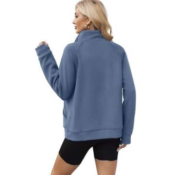 OFEEFAN Women Zip Up Sweatshirts Casual Fall Fleece Jackets Fashion Long Sleeve Tops Travel Outfits Oversized Coats Winter Sweater Hoodies Trendy Y2K Clothes Blue L