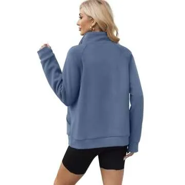 OFEEFAN Women Zip Up Sweatshirts Casual Fall Fleece Jackets Fashion Long Sleeve Tops Travel Outfits Oversized Coats Winter Sweater Hoodies Trendy Y2K Clothes Blue L