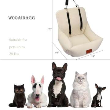 WOOAIDAGG Dog Car Seat for Small Dogs,Ultra-Soft Fabric Car Dog Seat with Storage Pockets,Extra Stab...