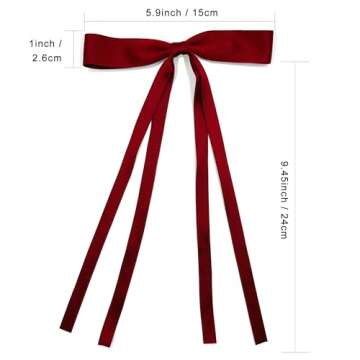 Hair Clips for Women Tassel Ribbon Bowknot With Long Tail, Clip Girl, Solid Accessories Barrettes Claw Bow (Burgundy,Black)