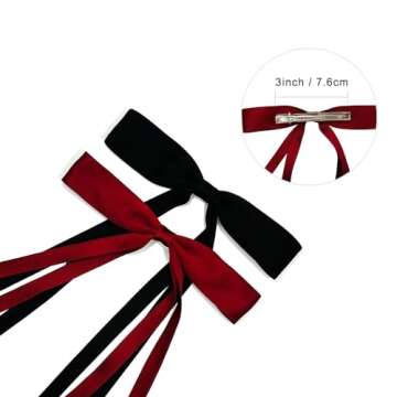 Hair Clips for Women Tassel Ribbon Bowknot With Long Tail, Clip Girl, Solid Accessories Barrettes Claw Bow (Burgundy,Black)