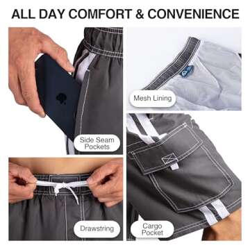 Kanu Surf Men's Standard Barracuda Swim Trunks (Regular & Extended Sizes), Charcoal, Medium