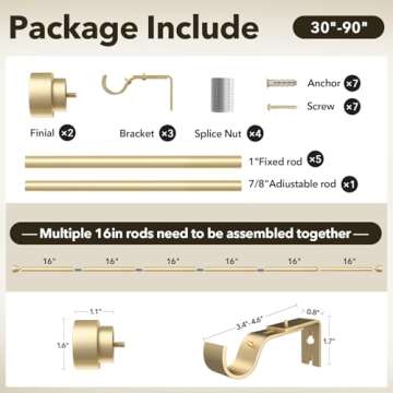 Elegant IFELS Heavy Duty Curtain Rods in Gold - Adjustable