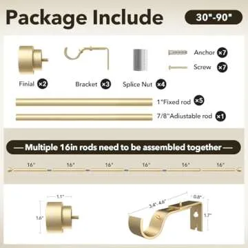 Elegant IFELS Heavy Duty Curtain Rods in Gold - Adjustable