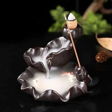 Kingsglen Ceramics Waterfall Incense Burner, Backflow Incense Burner Holder, Koi Fish Incense Burner,Incense Seat with 50 Backflow Incense Cones+30 Incense Sticks