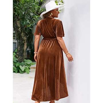 BerryGo Women's 2024 Fall Plus Size Velvet Wrap Dress V Neck Cocktail Short Sleeve semi Formal Maxi Dress Earthy Orange 3XL