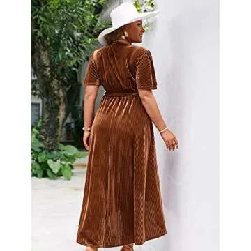 BerryGo Women's 2024 Fall Plus Size Velvet Wrap Dress V Neck Cocktail Short Sleeve semi Formal Maxi Dress Earthy Orange 3XL
