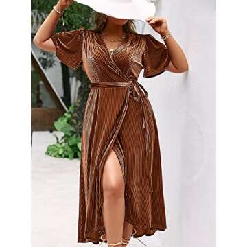 BerryGo Women's 2024 Fall Plus Size Velvet Wrap Dress V Neck Cocktail Short Sleeve semi Formal Maxi Dress Earthy Orange 3XL