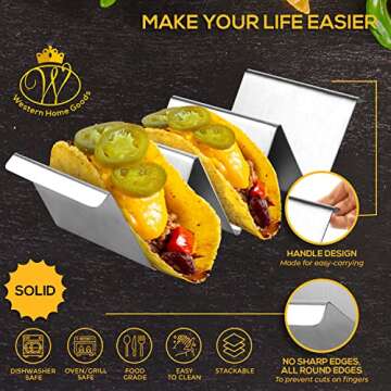 Taco Holder Stand - Set of 4 - Dishwasher & Oven Safe Taco Stand - Stainless Steel Taco Rack - Taco ...