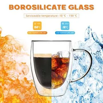 MEWAY 12oz/6 pack Coffee Mugs,Clear Glass Double Wall Cup with handle for Coffee, Tea, Latte, Cappuccino (12 oz，6)