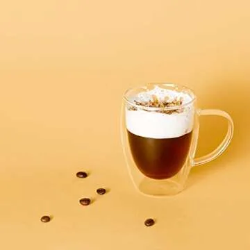 MEWAY 12oz/6 pack Coffee Mugs,Clear Glass Double Wall Cup with handle for Coffee, Tea, Latte, Cappuccino (12 oz，6)