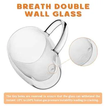 MEWAY 12oz/6 pack Coffee Mugs,Clear Glass Double Wall Cup with handle for Coffee, Tea, Latte, Cappuccino (12 oz，6)