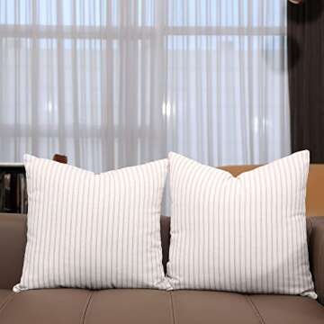 Bohemian Khaki and Beige Stripe Pillow Covers Set of 2