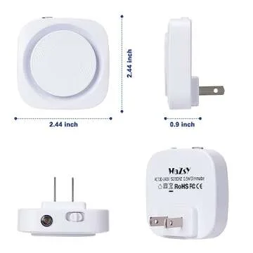 Wazsy LED Night Lights Plug into Wall, Indirect Soft Dimmable Light with Dust to Dawn Sensor, Nightlight for Bathroom,Bedroom,Stairs,Kitchen, Nursery,Hallway,Travel, 4 Packs, Warm White