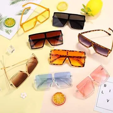 Aodaer 16 Pairs Oversized Square Sunglasses for Women Men Flat Top Fashion Sunglass Retro Vintage Shades Big Sunglasses