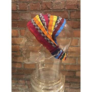 Large 'Snug Fit' Headband Hair Scarf No Slip Cotton & Elastic Bright Stripes White