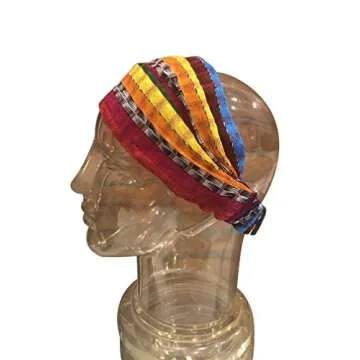 Large 'Snug Fit' Headband Hair Scarf No Slip Cotton & Elastic Bright Stripes White