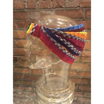 Large 'Snug Fit' Headband Hair Scarf No Slip Cotton & Elastic Bright Stripes White