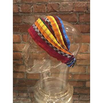 Large 'Snug Fit' Headband Hair Scarf No Slip Cotton & Elastic Bright Stripes White