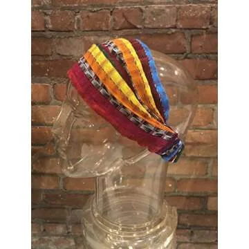 Large 'Snug Fit' Headband Hair Scarf No Slip Cotton & Elastic Bright Stripes White