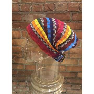 Large 'Snug Fit' Headband Hair Scarf No Slip Cotton & Elastic Bright Stripes White