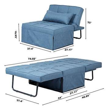 Saemoza Sofa Bed, 4 in 1 Multi Function Folding Ottoman Sleeper Bed, Modern Convertible Chair Adjust...