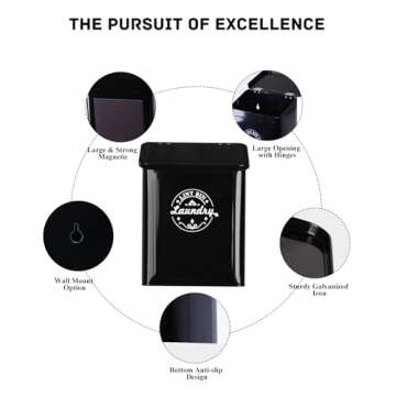 SACREDAY Magnetic Lint Bin for Laundry Room Organization and Storage with Brush, Wall-Mounted Laundry Dryer Lint Bin for Laundry Room Decor, Space-Saving Laundry Trash Can (Black)